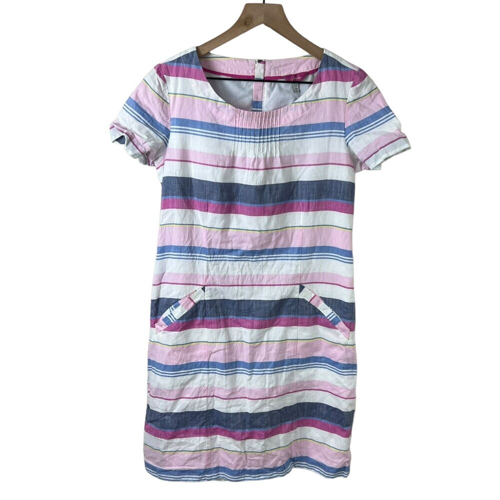Joules Womens Striped Cotton Linen Blend Henrietta Shift Dress‎ 6